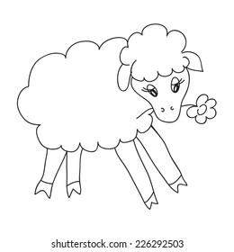 Nice cartoon vector sheep. Black and white sketch. Childish illustration.