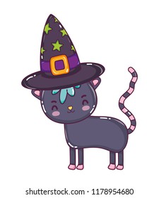 nice cat animal with witch hat
