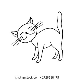 Buen gato. Dibujo de contorno por doodle a mano. Imagen vectorial en blanco y negro aislada en un fondo blanco.