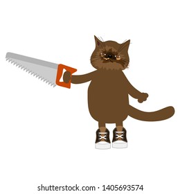 nice cat with saw on white backgound 