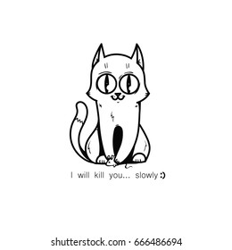 Nice Cat. Vector graphic illustration with original character. The cat caught a mouse. It can be used for printing on t-shirts, postcards, or used as ideas for tattoos.