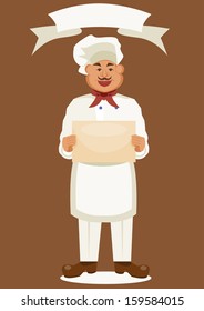 Nice Chef serving the dish. vector illustration