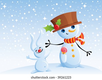Nice Christmas background with a snowman