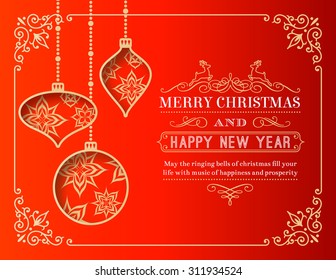 A nice Christmas Greeting Card with 3 cut out christmas baubles decorated with snowflakes