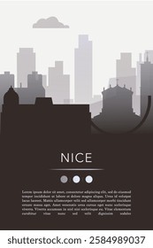 Nice city template for website, presentation, front page, invitation, publication sheet with skyline, landmarks. Vector France image layout, simple and grayscale