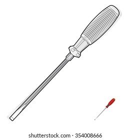 nice classical wire screwdriver on white. Black and white construction tools, flatten illustration master vector icon