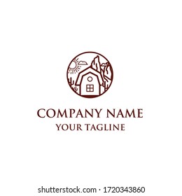 Nice clean and modern cirlcle logo witth a house and landscape in it