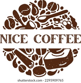 Nice Coffee Shop Logo. Bean, Cup, Cafe Vintage Style Retro Brown Vector Illustration Isolated.