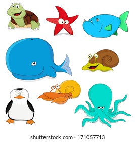 Nice collection of cartoon vector ocean animals