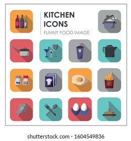 Nice color icons of food and cooking.