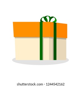 Nice colored box with a wonderful beautiful bow in which a gift is presented for a loved one for an important event for him.