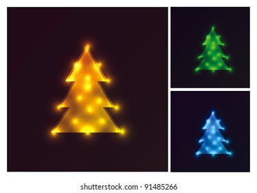Nice colorful vector christmas tree with lights and dark background