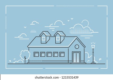 Nice cottage - modern thin line design style vector illustration