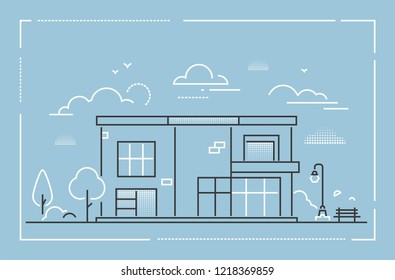 Nice cottage - modern thin line design style vector illustration