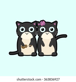 Nice couple. Black kittens . Vector illustration