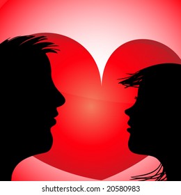 nice couple in love silhouette on a red background with a heart in vector