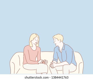 Nice couple talking to each other. Hand drawn style vector design illustrations.