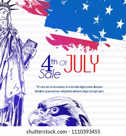 nice and creative abstract,  sale banner or poster for 4th of July or Independence Day of USA with nice and beautiful design illustration.