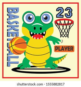 Nice crocodile cartoon playing basketball vector illustration