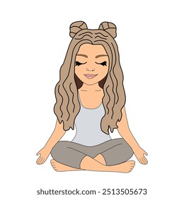Nice cute beautiful woman girl yoga lotus relax sport vector illustration cartoon character