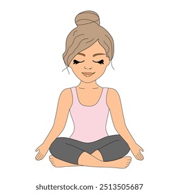 Nice cute beautiful woman girl yoga lotus relax sport vector illustration cartoon character