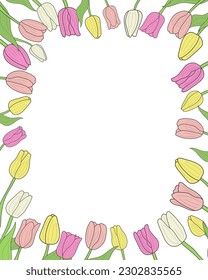 A nice cute bright background with tulips. For postcard, flyer, banner, invitation, stylish design. Vector.