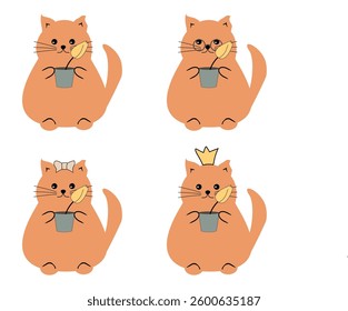 Nice cute cat with a flower on white background vector illustration 