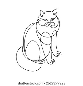 Bonito gato bonito ilustração vetor linear, desenho de arte de linha de pussycat relaxante, esboço artístico esboço mínimo de gato gordo e preguiçoso.