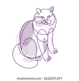 Bonito gato bonito ilustração vetor linear, desenho de arte de linha de pussycat relaxante, esboço artístico esboço mínimo de gato gordo e preguiçoso.