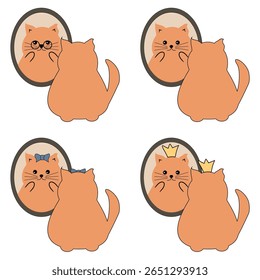 Bonito gato bonito olhando para o espelho ilustração desenho animado vetor 