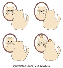 Bonito gato bonito olhando para o espelho ilustração desenho animado vetor 