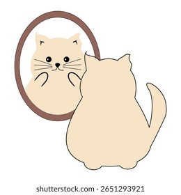 Nice cute cat looking at the mirror illustration cartoon vector 