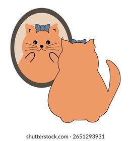 Bonito gato bonito olhando para o espelho ilustração desenho animado vetor 