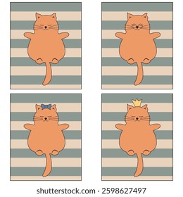Nice cute cat lying on the striped rug relax rest sunbath sleep dream vector illustration	