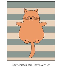 Nice cute cat lying on the striped rug relax rest sunbath sleep dream vector illustration	