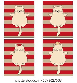 Nice cute cat lying on the striped rug relax rest sunbath sleep dream vector illustration	