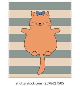 Nice cute cat lying on the striped rug relax rest sunbath sleep dream vector illustration	