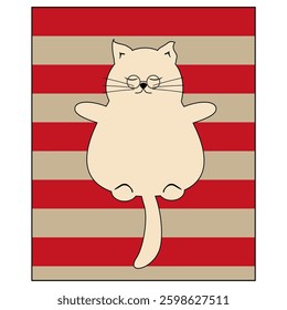 Nice cute cat lying on the striped rug relax rest sunbath sleep dream vector illustration	