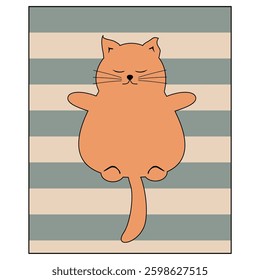 Nice cute cat lying on the striped rug relax rest sunbath sleep dream vector illustration	