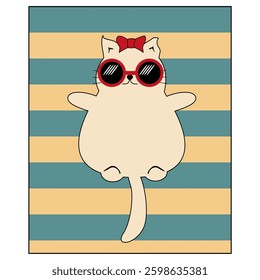 Nice cute cat lying on the striped rug relax rest sunbath sleep dream vector illustration	