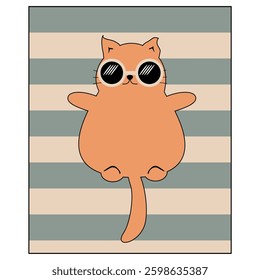 Nice cute cat lying on the striped rug relax rest sunbath sleep dream vector illustration	