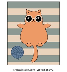 Nice cute cat lying on the striped rug relax rest sunbath sleep dream vector illustration	