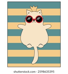 Nice cute cat lying on the striped rug relax rest sunbath sleep dream vector illustration	