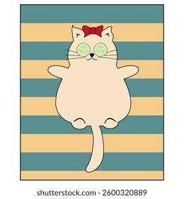  Nice cute cat lying on the striped rug relax rest sleep dream vector illustration