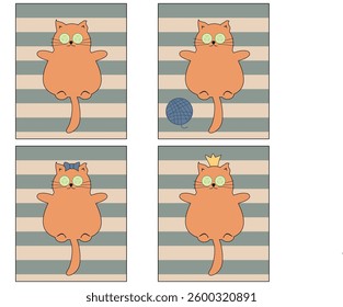  Nice cute cat lying on the striped rug relax rest sleep dream vector illustration