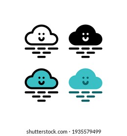 Nice Cute Cloud Weather Beach and Ocean Outline Icon, Logo, and illustration Vector