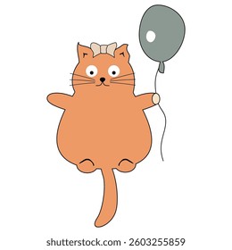 Nice cute fat funny cat with balloon flying on white background vector illustration