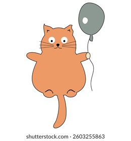 Nice cute fat funny cat with balloon flying on white background vector illustration