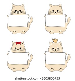 Nice cute funny fat cat with sheet of paper isolated on white vector illustration 