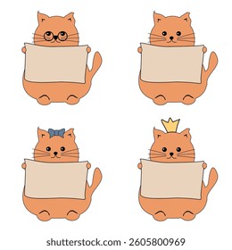 Nice cute funny fat cat with sheet of paper isolated on white vector illustration 